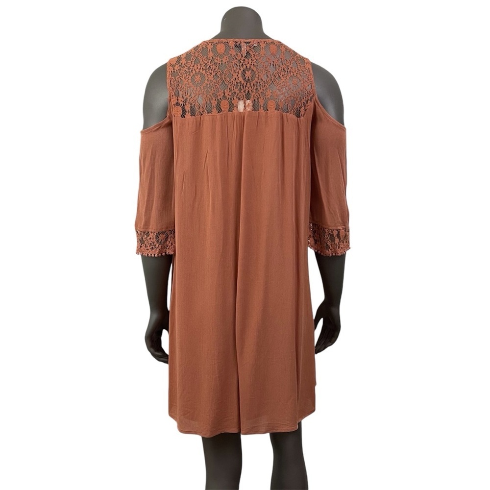 Heartloom Dress Tunic M Terracotta Rust Cold Shoulder Lace Boho Hippie Artsy - Picture 2 of 13